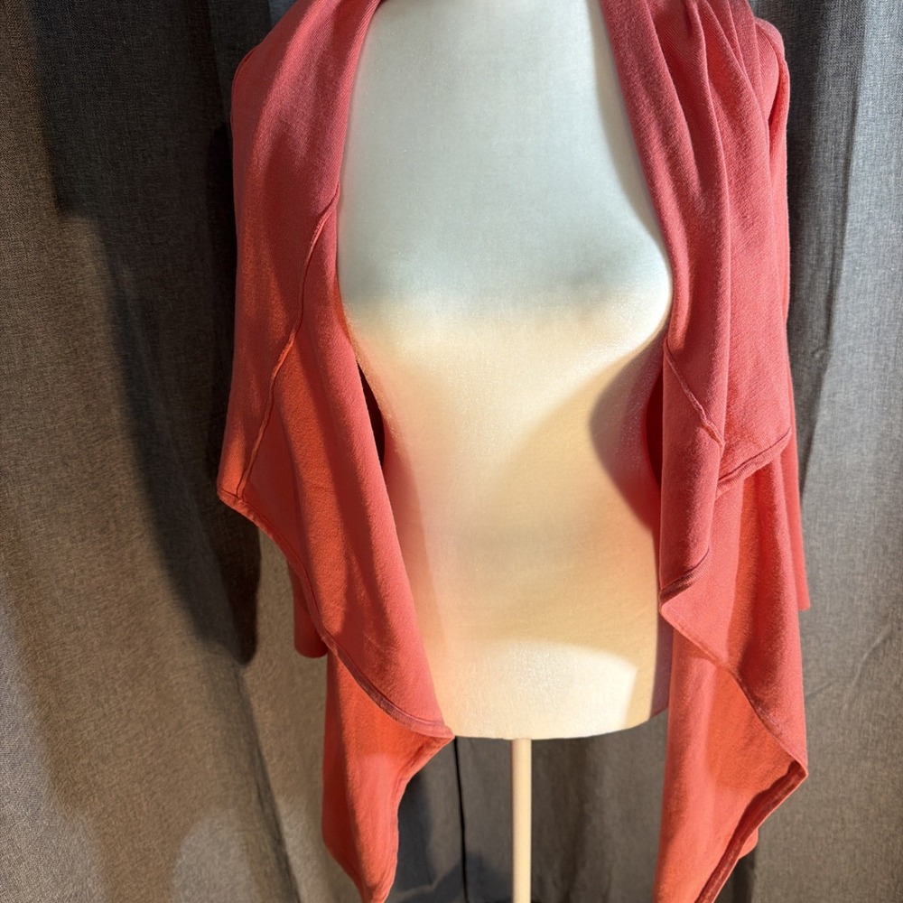 Gili Coral Pink Draped Waterfall Open Front Cardigan Cowl Neck Medium R1090001